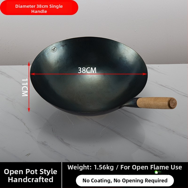 Lu Run liatinový wok bez povlaku, s hrubým dnom, veľkým okrúhlym dnom, určený pre komerčné kuchyne