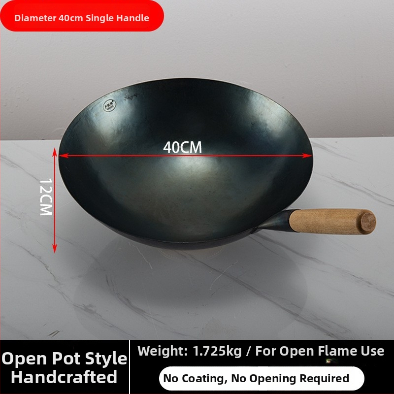 Lu Run liatinový wok bez povlaku, s hrubým dnom, veľkým okrúhlym dnom, určený pre komerčné kuchyne