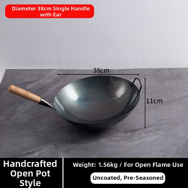 Lu Run liatinový wok bez povlaku, s hrubým dnom, veľkým okrúhlym dnom, určený pre komerčné kuchyne