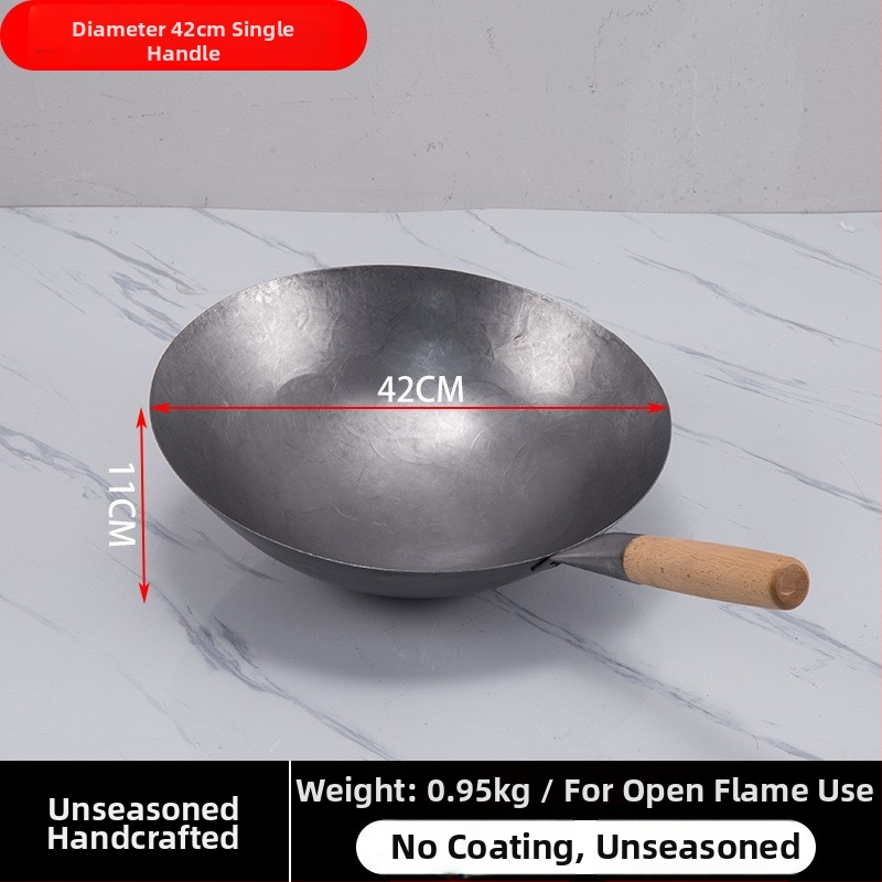 Lu Run liatinový wok bez povlaku, s hrubým dnom, veľkým okrúhlym dnom, určený pre komerčné kuchyne
