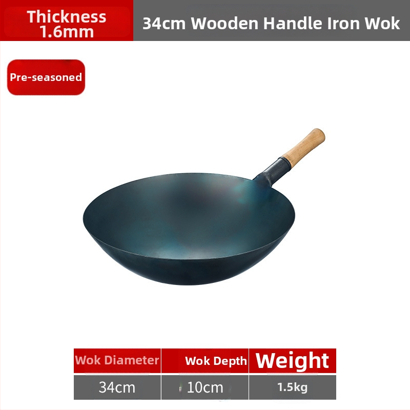 Lu Run liatinový wok bez povlaku, s hrubým dnom, veľkým okrúhlym dnom, určený pre komerčné kuchyne