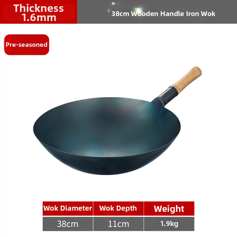 Lu Run liatinový wok bez povlaku, s hrubým dnom, veľkým okrúhlym dnom, určený pre komerčné kuchyne