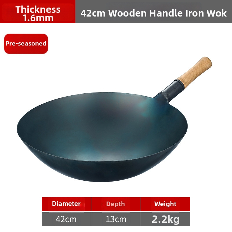 Lu Run liatinový wok bez povlaku, s hrubým dnom, veľkým okrúhlym dnom, určený pre komerčné kuchyne