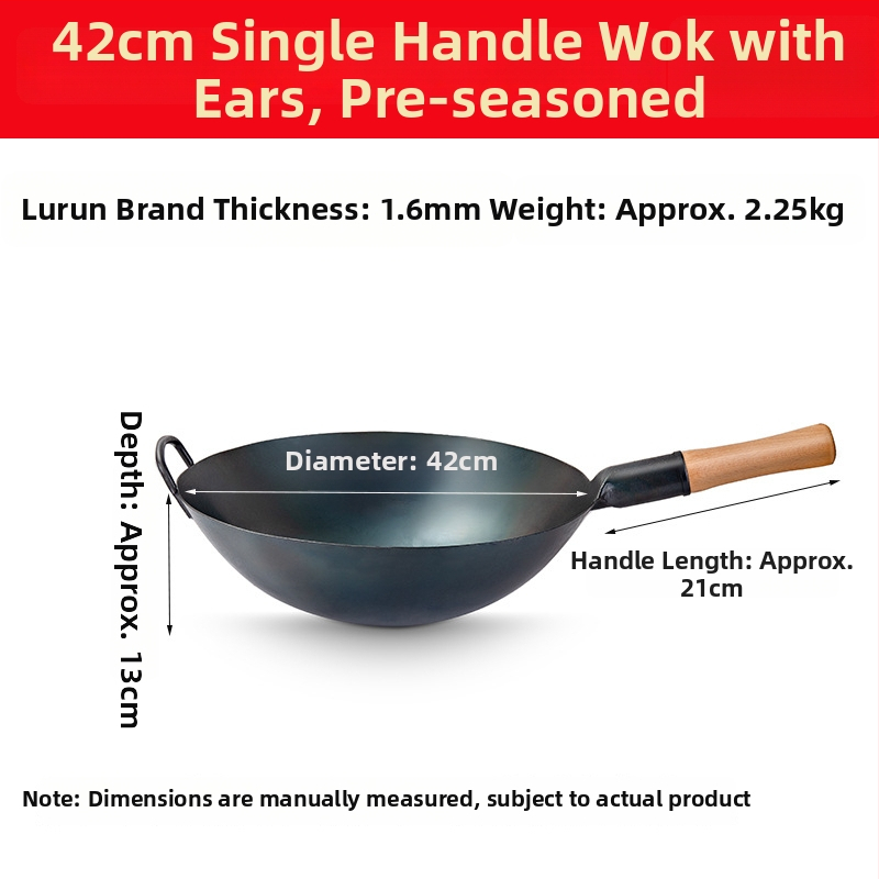 Lu Run liatinový wok bez povlaku, s hrubým dnom, veľkým okrúhlym dnom, určený pre komerčné kuchyne
