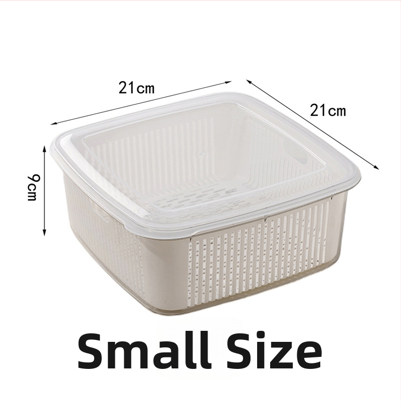 Dvojúrový kuchynský sitko na odtok s vekom pre umývanie ovocia a zeleniny, rozmery 25×25×11 cm, PET+PP