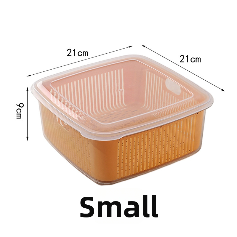Dvojúrový kuchynský sitko na odtok s vekom pre umývanie ovocia a zeleniny, rozmery 25×25×11 cm, PET+PP