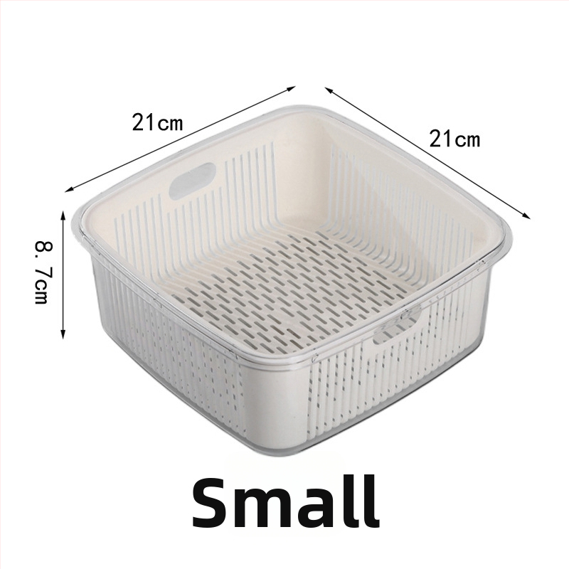 Dvojúrový kuchynský sitko na odtok s vekom pre umývanie ovocia a zeleniny, rozmery 25×25×11 cm, PET+PP
