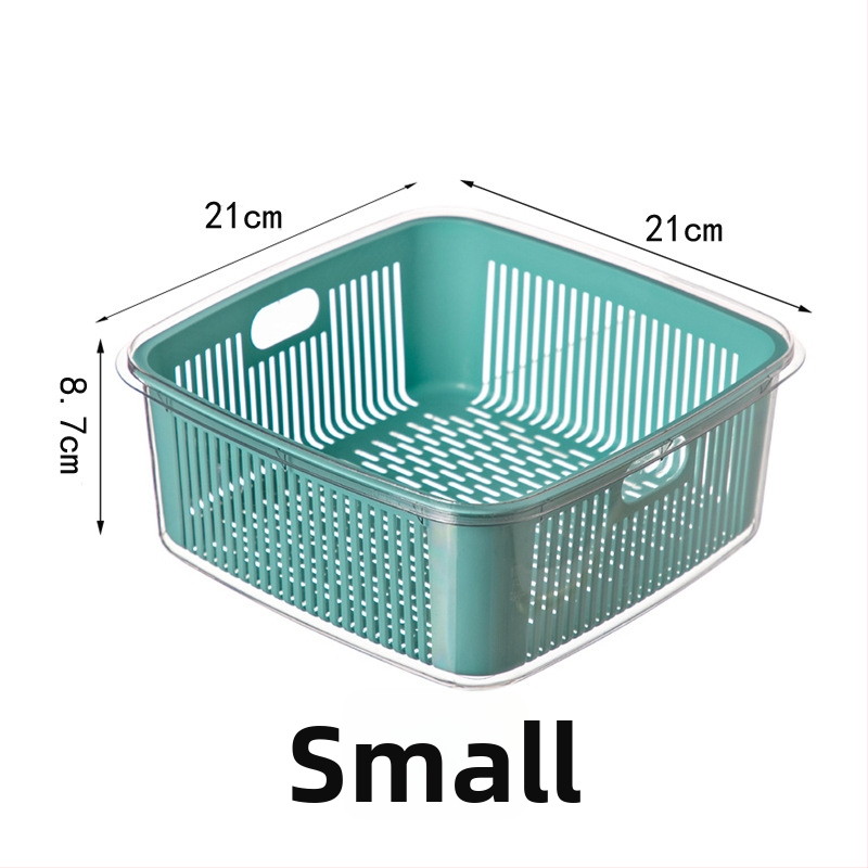 Dvojúrový kuchynský sitko na odtok s vekom pre umývanie ovocia a zeleniny, rozmery 25×25×11 cm, PET+PP
