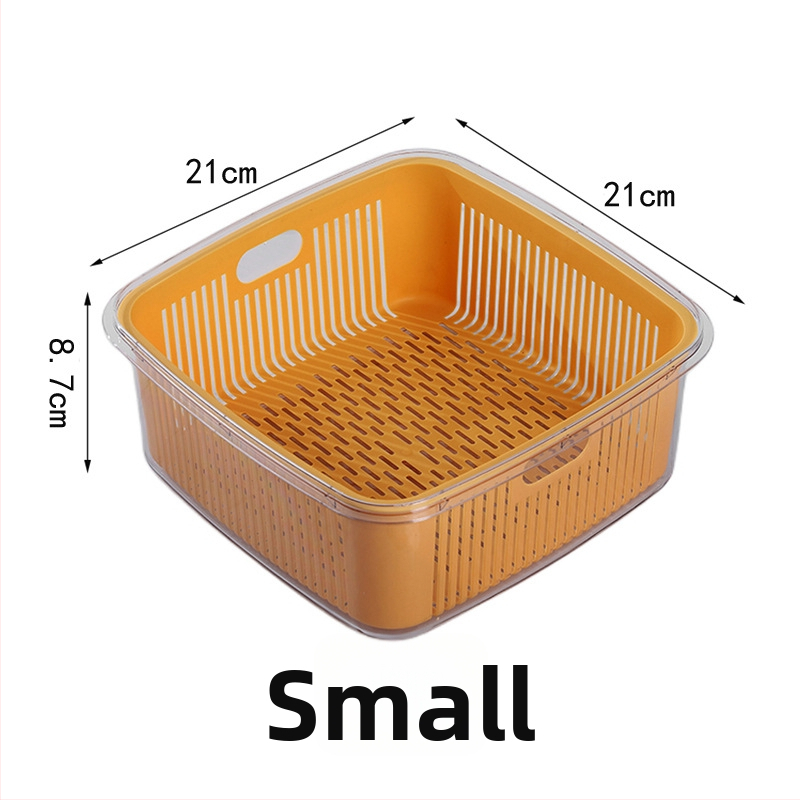 Dvojúrový kuchynský sitko na odtok s vekom pre umývanie ovocia a zeleniny, rozmery 25×25×11 cm, PET+PP