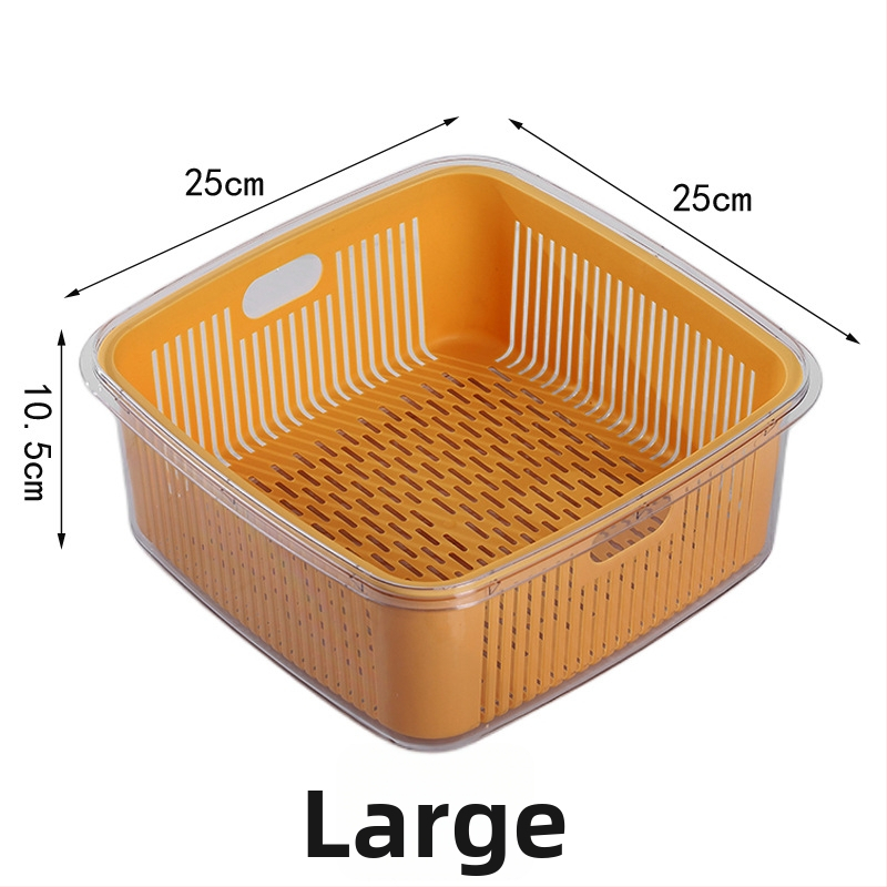 Dvojúrový kuchynský sitko na odtok s vekom pre umývanie ovocia a zeleniny, rozmery 25×25×11 cm, PET+PP