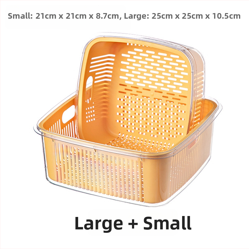 Dvojúrový kuchynský sitko na odtok s vekom pre umývanie ovocia a zeleniny, rozmery 25×25×11 cm, PET+PP