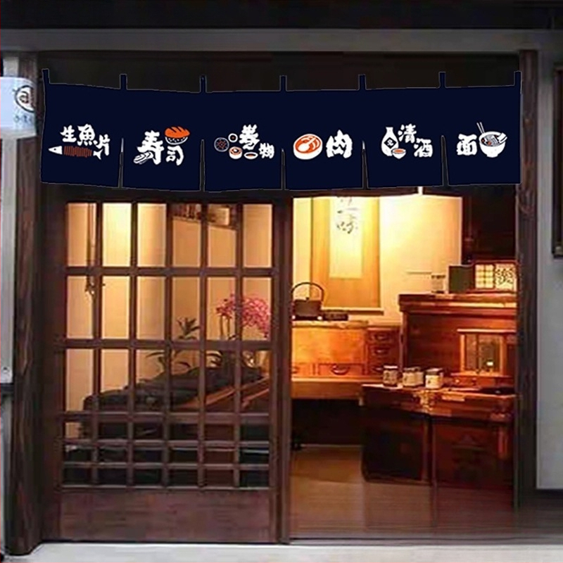 Textilný dverový záves – japonský štýl teplý záves pre sushi kuchyňu, reštauráciu a kuchyňu, dlhý polozáves