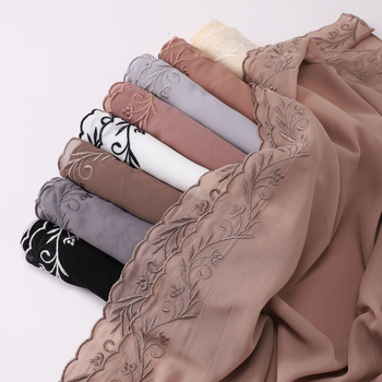 Gyöngyhímzett hosszú chiffon sál, női fejkendő