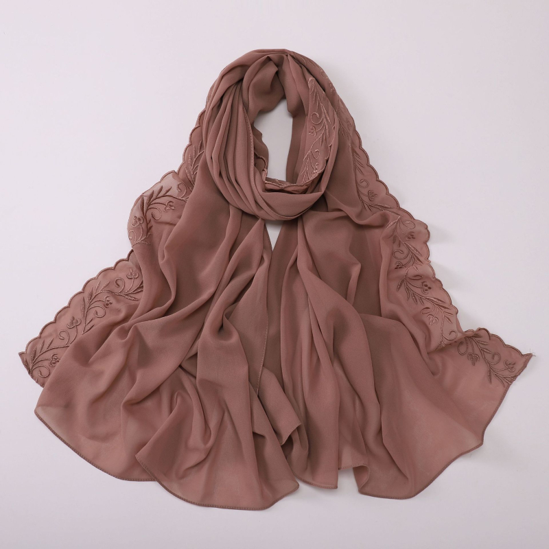 Gyöngyhímzett hosszú chiffon sál, női fejkendő