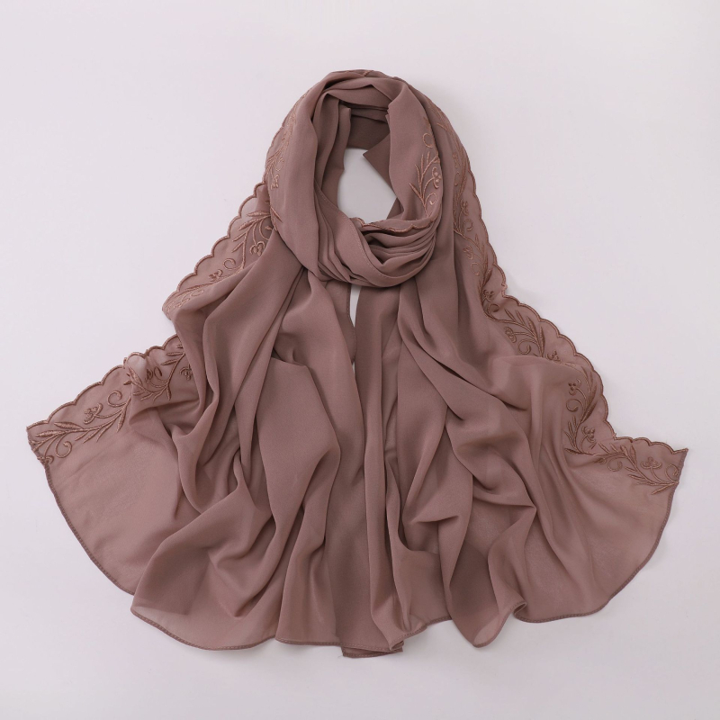 Gyöngyhímzett hosszú chiffon sál, női fejkendő
