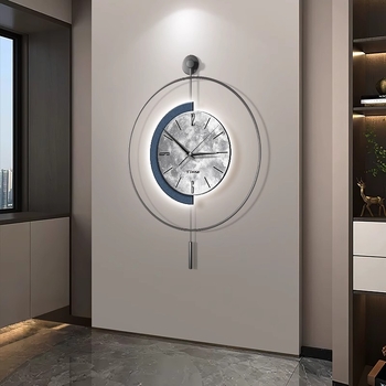 Minimalistické nástenné hodiny s mesačnou dekoráciou, štýl ľahkého luxusu, moderné quartz hodiny, na stenu