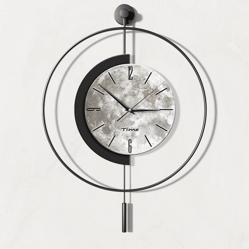 Minimalistické nástenné hodiny s mesačnou dekoráciou, štýl ľahkého luxusu, moderné quartz hodiny, na stenu