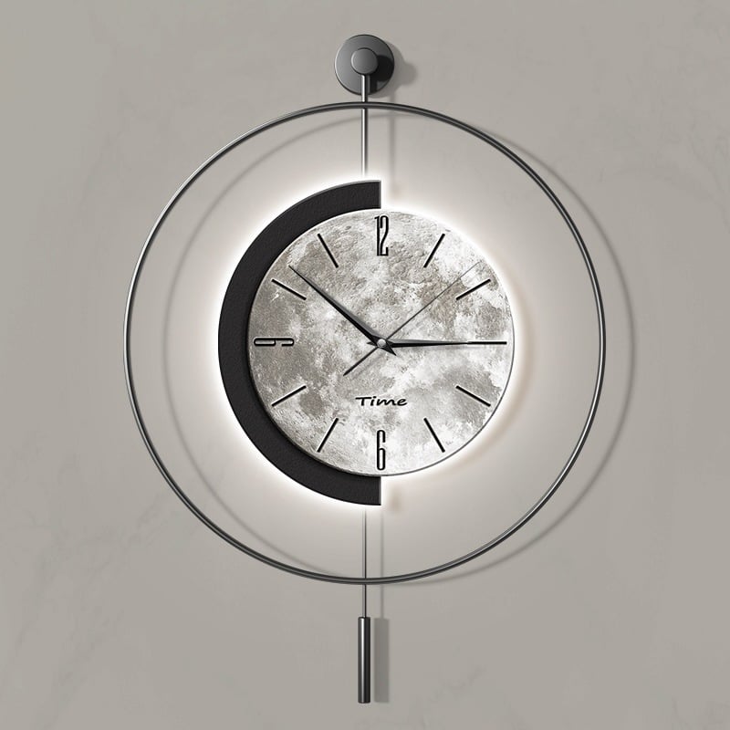 Minimalistické nástenné hodiny s mesačnou dekoráciou, štýl ľahkého luxusu, moderné quartz hodiny, na stenu