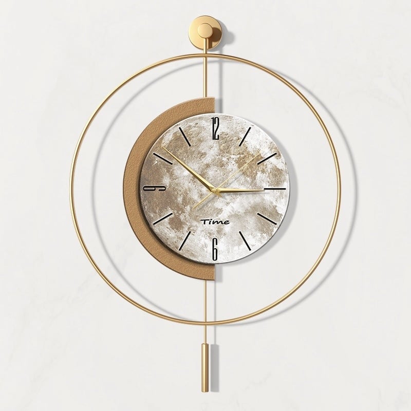 Minimalistické nástenné hodiny s mesačnou dekoráciou, štýl ľahkého luxusu, moderné quartz hodiny, na stenu