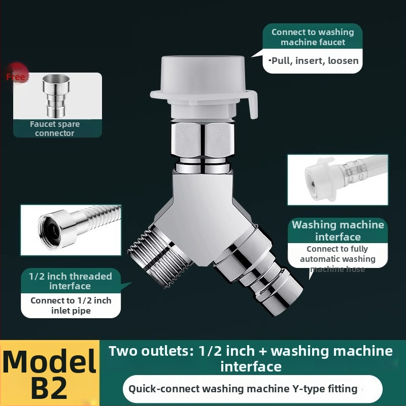 Trojcestný rozdeľovač vody pre práčku – vstup na dve výstupy, meďové telo, 20 mm vstup/výstup