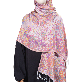 Női téli etno-stílusú jacquard sál bojtos díszítéssel, kétoldalas utazásokhoz, pashmina imitációs kasmír