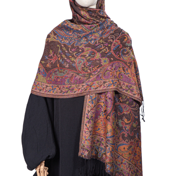 Női téli etno-stílusú jacquard sál bojtos díszítéssel, kétoldalas utazásokhoz, pashmina imitációs kasmír