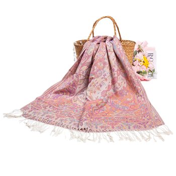 Női téli etno-stílusú jacquard sál bojtos díszítéssel, kétoldalas utazásokhoz, pashmina imitációs kasmír