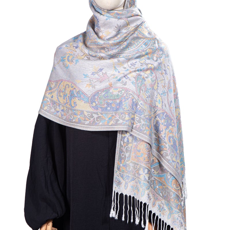 Női téli etno-stílusú jacquard sál bojtos díszítéssel, kétoldalas utazásokhoz, pashmina imitációs kasmír