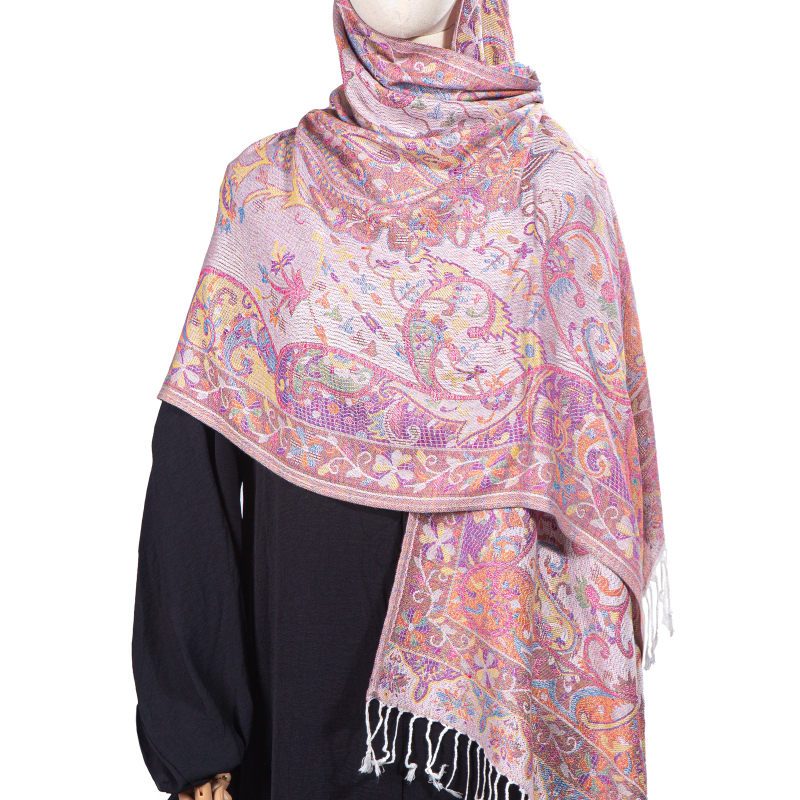 Női téli etno-stílusú jacquard sál bojtos díszítéssel, kétoldalas utazásokhoz, pashmina imitációs kasmír