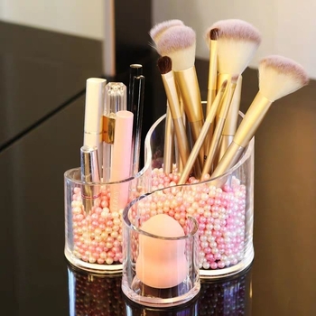 Akrylový stolný organizér na štetce a ceruzky na make-up – priehľadný viacfunkčný úložný valec