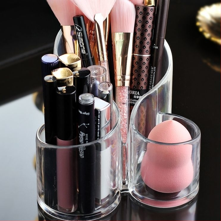 Akrylový stolný organizér na štetce a ceruzky na make-up – priehľadný viacfunkčný úložný valec