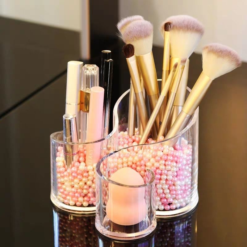 Akrylový stolný organizér na štetce a ceruzky na make-up – priehľadný viacfunkčný úložný valec
