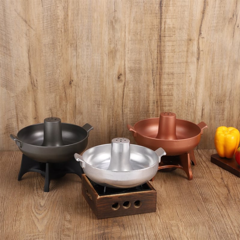 Mini súprava suchého hrnca so japonským štýlom, štvorcový hliníkový varič na drevenom stojane, alkoholový horák