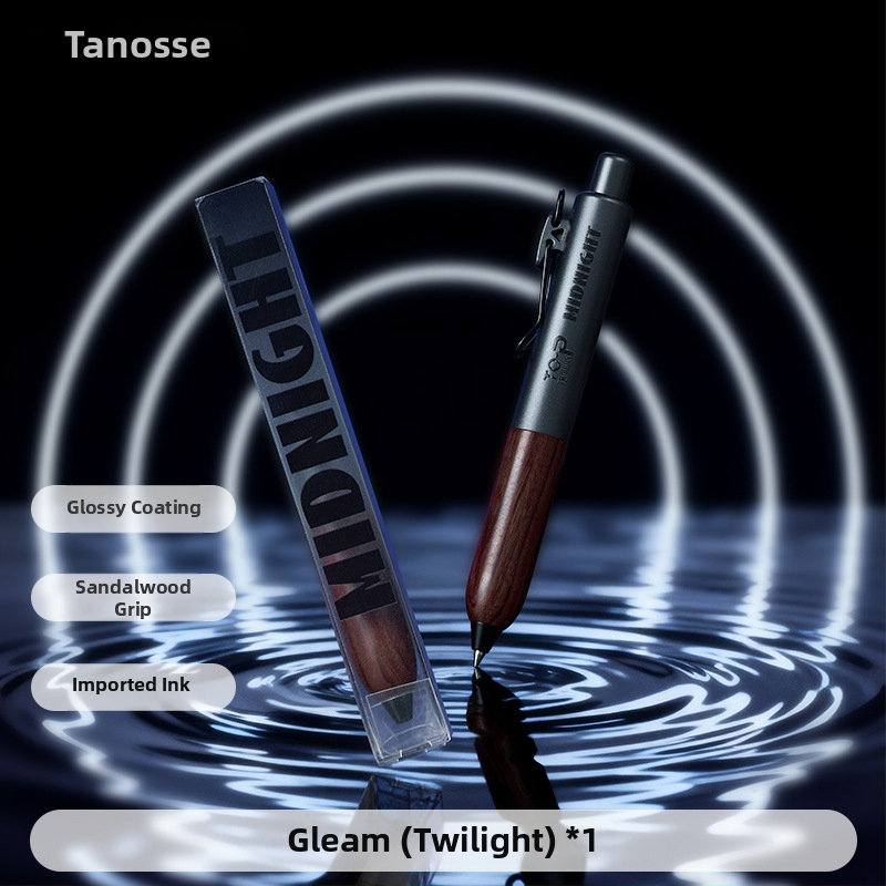 Tanosai Dark Night pero, kompaktné a hrubé, rukoväť zo santalového dreva, retro štýl, 0,5 mm čierna tinta