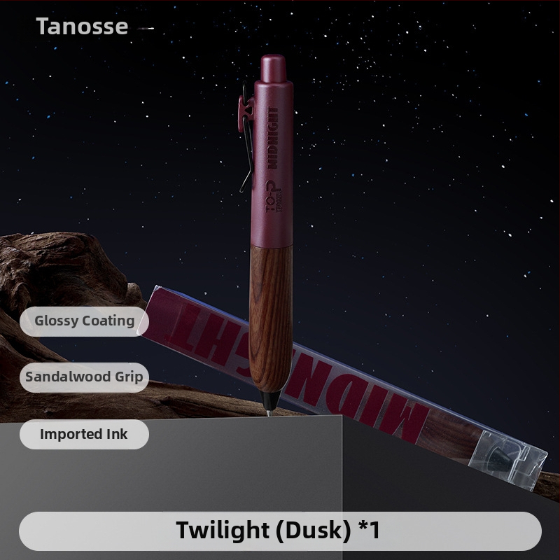 Tanosai Dark Night pero, kompaktné a hrubé, rukoväť zo santalového dreva, retro štýl, 0,5 mm čierna tinta