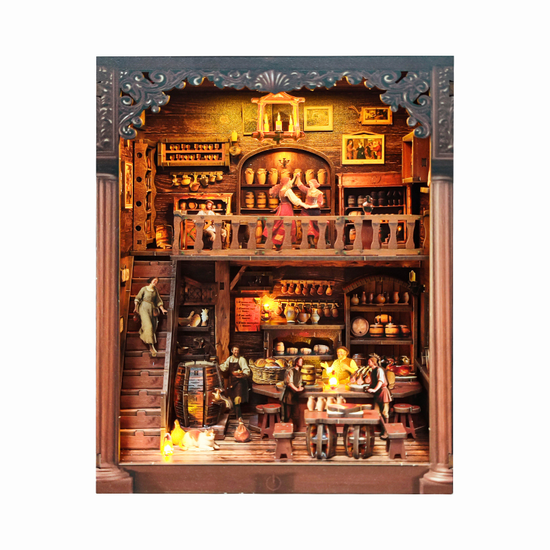 DIY drevený domček na knihy – inšpirovaný Hogwartsom, 3D skladačka pre miniatúrnu scénu