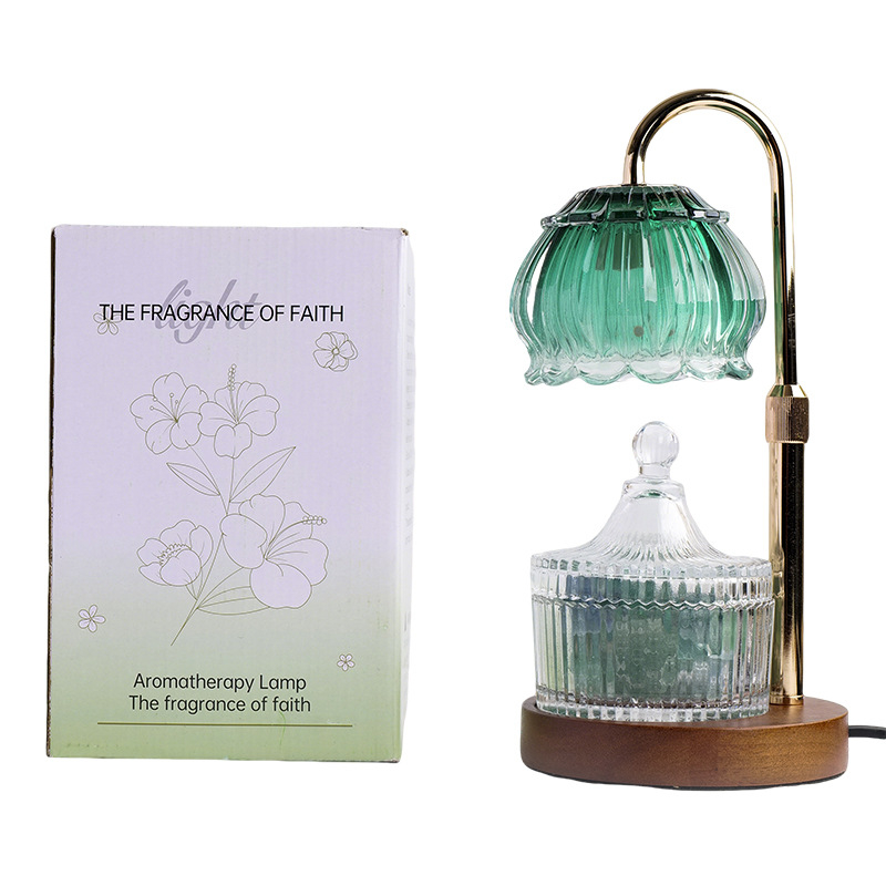 Lampa za taljenje voska sa tajmerom, prirodni difuzor mirisa od kamena, bez plamena, aromalampa s drvenom bazom i kristalnim elementom, ambijentalna noćna svjetiljka
