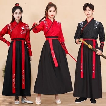 Wuxia-stilizirani obnovljeni drevni kostim za žene i muškarce, unisex školska uniforma, kineskog stila kostim za plesnu izvedbu s motivom Snježnog Zmaja