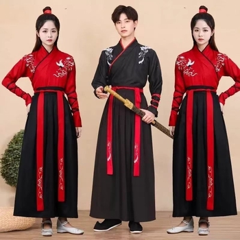 Wuxia-stilizirani obnovljeni drevni kostim za žene i muškarce, unisex školska uniforma, kineskog stila kostim za plesnu izvedbu s motivom Snježnog Zmaja