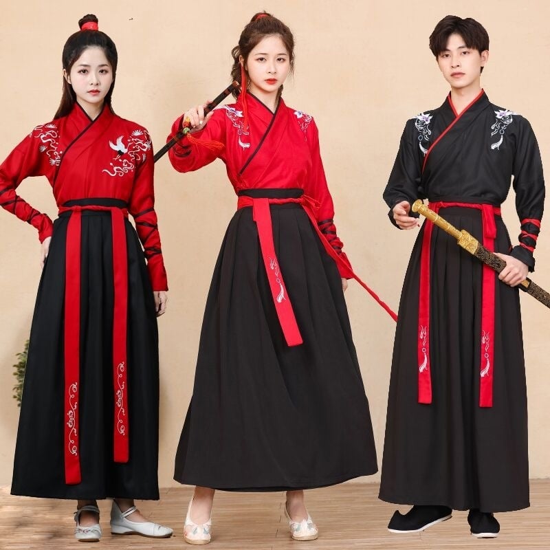 Wuxia-stilizirani obnovljeni drevni kostim za žene i muškarce, unisex školska uniforma, kineskog stila kostim za plesnu izvedbu s motivom Snježnog Zmaja