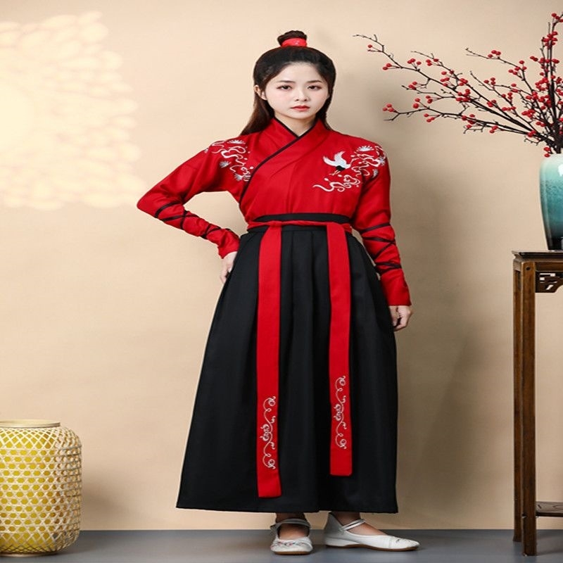 Wuxia-stilizirani obnovljeni drevni kostim za žene i muškarce, unisex školska uniforma, kineskog stila kostim za plesnu izvedbu s motivom Snježnog Zmaja