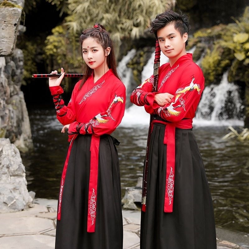 Wuxia-stilizirani obnovljeni drevni kostim za žene i muškarce, unisex školska uniforma, kineskog stila kostim za plesnu izvedbu s motivom Snježnog Zmaja