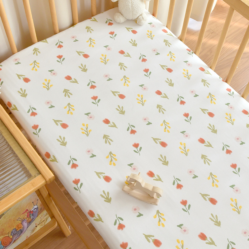 Set de pat pentru nou-născuți din bumbac 100% — cuvertură patchwork, cearșaf elastic, cearșaf plat și husă pentru saltea, pentru toate anotimpurile