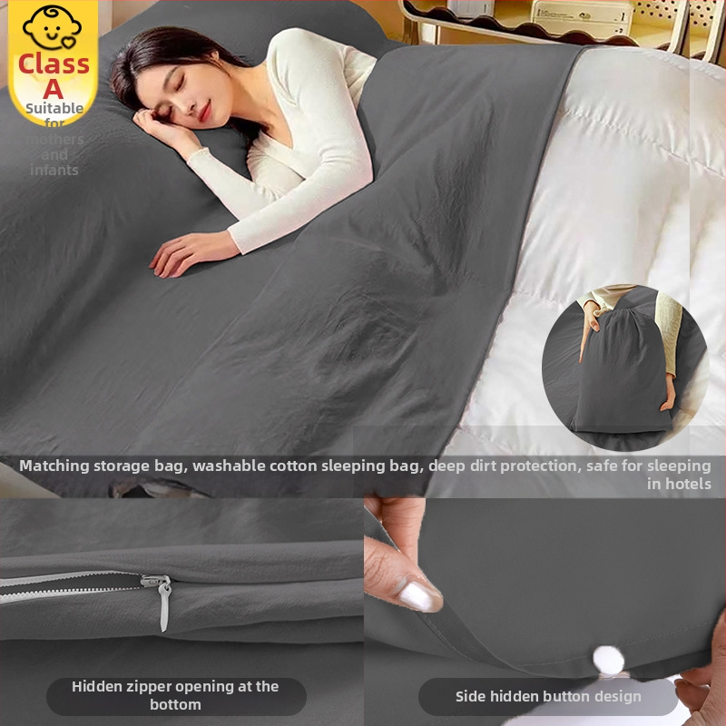 Hygienický hotelový bavlnený set na spanie na cestovanie, štyroch častí: plachta, obliečka na prikrývku a vankúšové obliečky; prenosný pre obchodné cesty a vlakové kupé