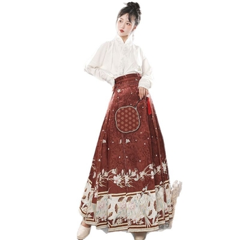 Ženski Hanfu set u Ming stilu, izvezena preklopna ovratnica, rukavi s krilima, nacionalni stil, suknja s panelom konjskog lica, svakodnevna putna odjeća