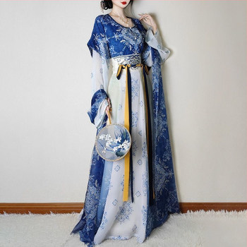Weiyang Palace Hanfu haljina, porcelansko plava i bijela, stil Tang dinastije, duljina do struka, ljetni vitki kroj