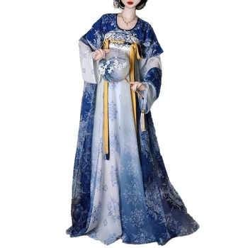 Weiyang Palace Hanfu haljina, porcelansko plava i bijela, stil Tang dinastije, duljina do struka, ljetni vitki kroj