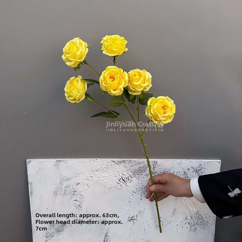 Šesťstvolová hodvábna ruža, umelá kvetina v štýle olejomalby, dekor pre svadbu a domov