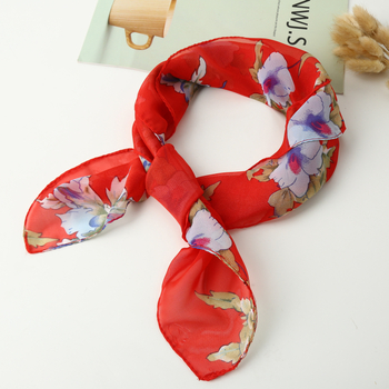 Női kis négyzet alakú nyomtatott sál kínai stílusban, sokoldalú fej- és nyakkendőként, 65×65 cm, poliészter chiffon