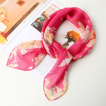 Női kis négyzet alakú nyomtatott sál kínai stílusban, sokoldalú fej- és nyakkendőként, 65×65 cm, poliészter chiffon
